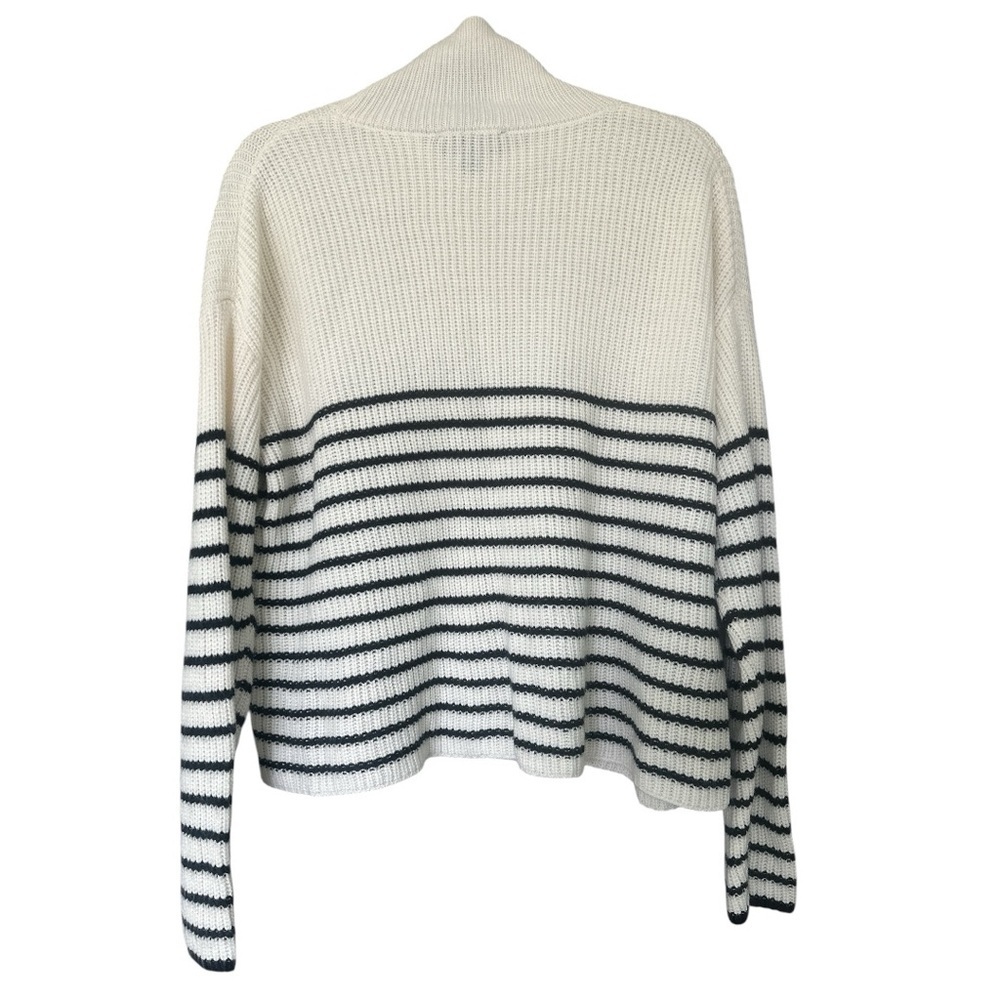 Women’s Cowl Neck Sweater Ivory Navy Stripes Oversized Cozy Soft Capsule Sz S - Picture 2 of 8